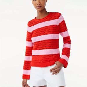 Scoop striped crochet sweater pink red size XL NWT